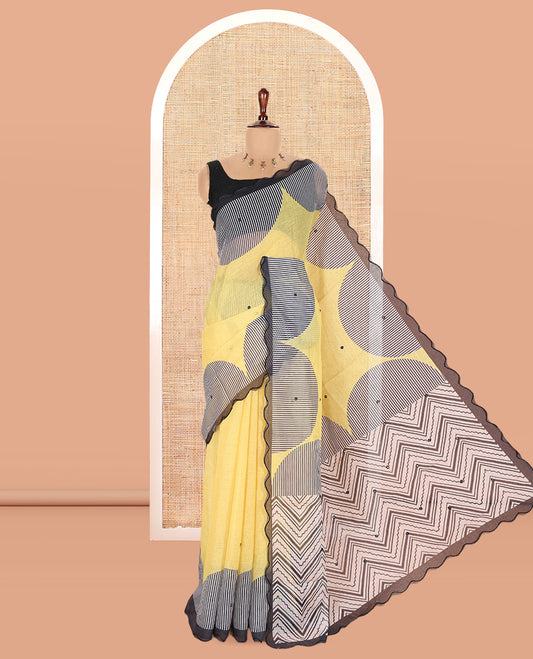 Yellow Linen Cotton Saree
