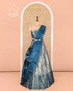 Grey-Peacock Blue Banarasi Half-Saree Features Buttas Skirt, Contrast Traditional Border, Matching Blouse, and Burberry Stonework Dhavani
