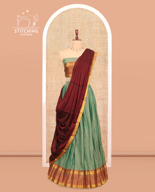Pista Green Mercerised Cotton Half-Saree