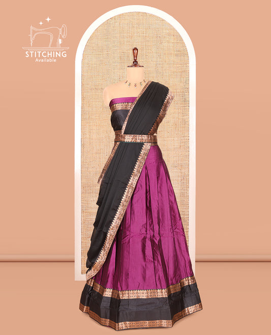 Dark Purple Semi-Silk Half-Saree