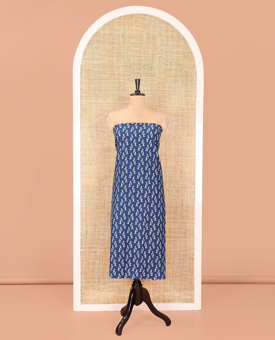 Blue Handloom Cotton Material Chudidar Set, Subtly Adorned with Bird Motifs All Over Its Body, Complemented by Contrast Plain Bottom, and Paired with a Contrast Dupatta
