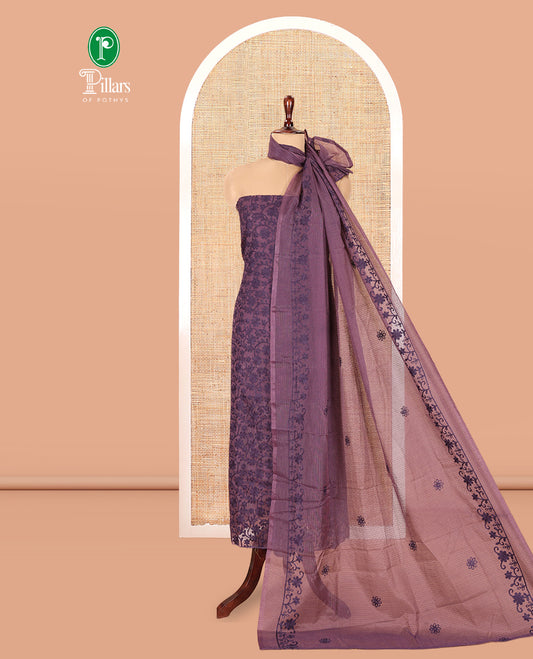 Dark Purple Kota Chex Material Chudiddar, Floral Vine Embroidered Top, Santoon Bottom, Embroidered Dupatta