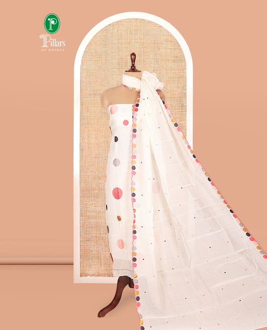 Cream Mul Chanderi Material Chudidar Set