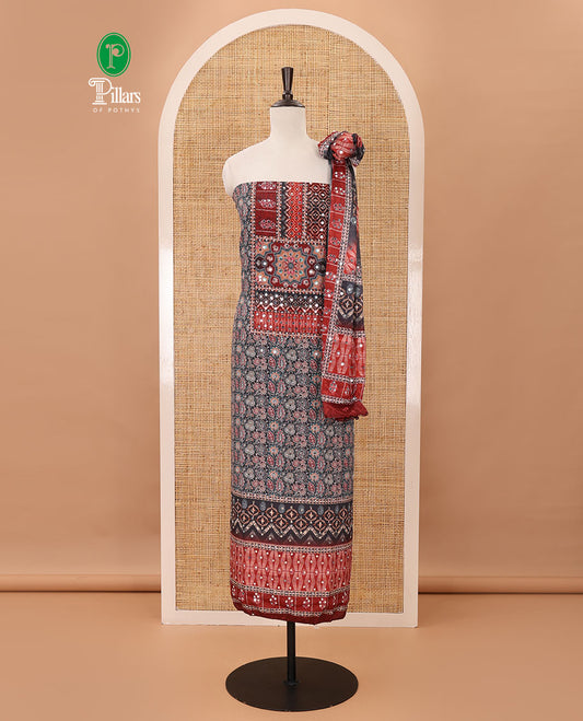 Black & red material chudidar set, Arjrakh print & mirror work Masakali crepe top,santoon bottom & Arjrakh print & mirrorwork chinon dupatta