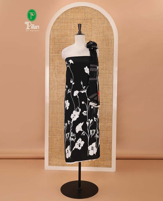 Black-white material chudidar set, floral printed Italian crepe top, Italian crepe bottom & floral printed georgette dupatta