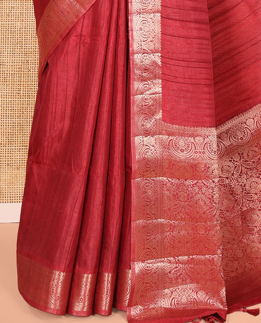 Maroon Fancy Tussar Saree, Intricate Border, Grand Pallu, a Contrast Printed Blouse, Matching Brocade Blouse