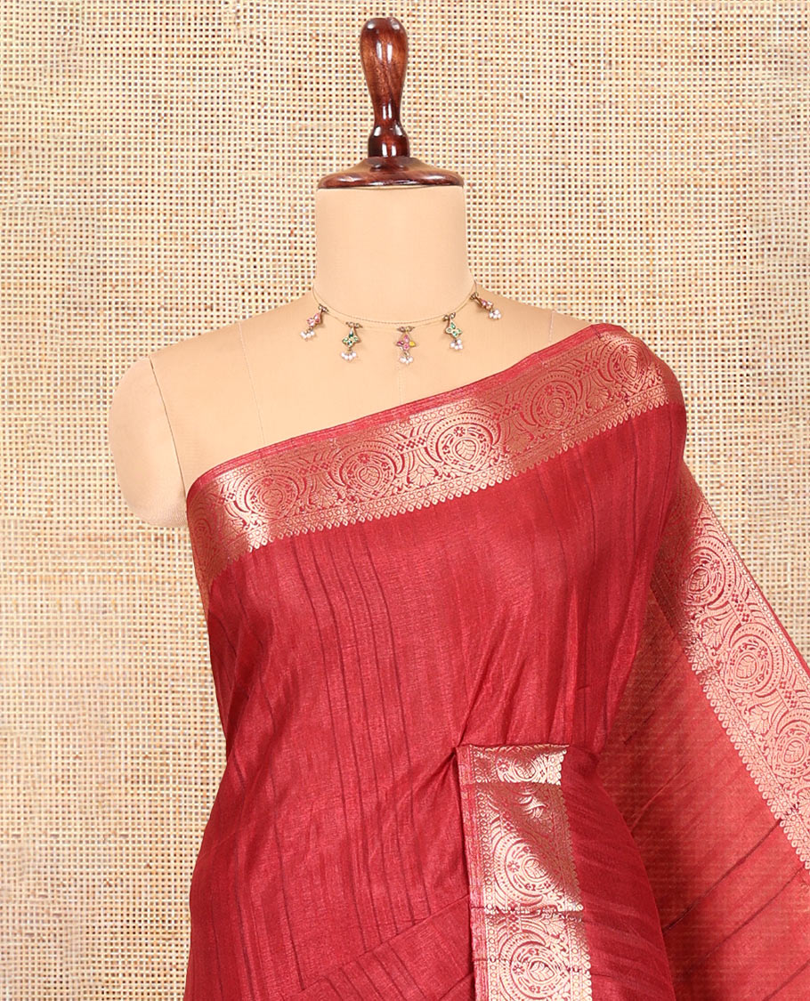 Maroon Fancy Tussar Saree, Intricate Border, Grand Pallu, a Contrast Printed Blouse, Matching Brocade Blouse