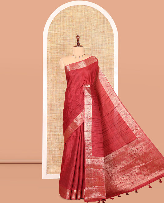 Maroon Fancy Tussar Saree, Intricate Border, Grand Pallu, a Contrast Printed Blouse, Matching Brocade Blouse