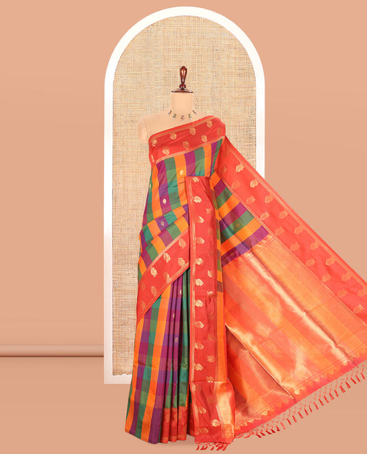 Rust Fancy Softy Silk Saree