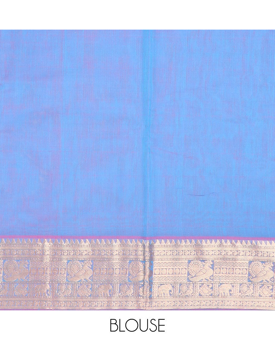 light blue motifs silk cotton saree with contrast zari design border & argyle design pallu
