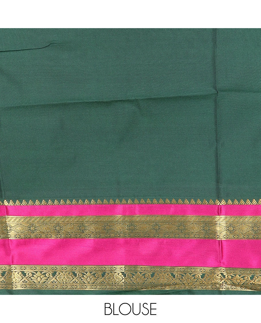 Purple zari buttas soft silk saree, contrast traditional design zari rettai pettu border, and intricate pallu