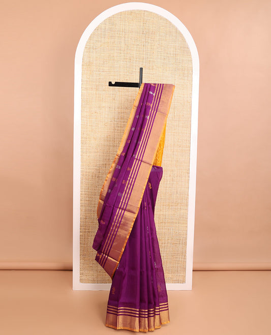 Purple floral motifs uppda saree with contrast zari border & florald design pallu