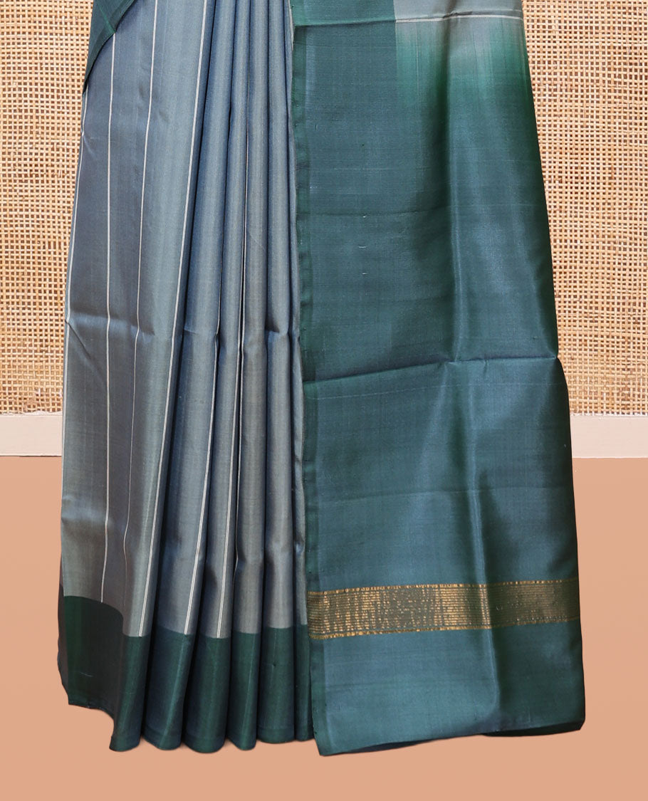 Grey Striped Uppada Silk Saree, Complemented by a Contrast Border, Plain Pallu, and a Contrast Blouse