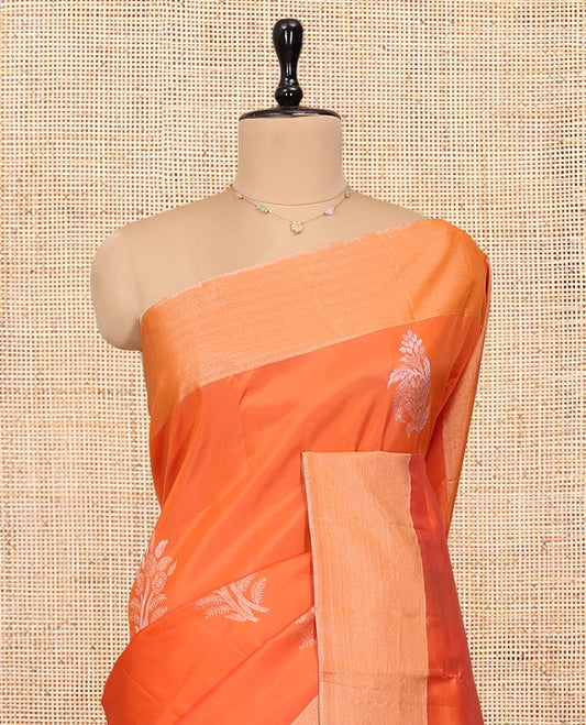 Orange Semi Uppada Saree, Enriched with Zari Buttas, a Bavanji Border, Contrast Intricate Pallu, and a Contrast Blouse