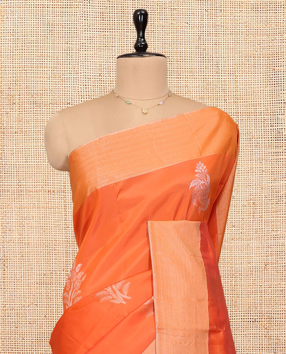 Orange Semi Uppada Saree, Enriched with Zari Buttas, a Bavanji Border, Contrast Intricate Pallu, and a Contrast Blouse