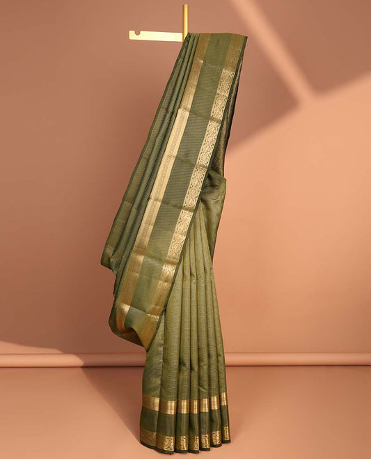 Green striped vasundhara elite silk saree with self intricate zari design border & jaal design pallu
