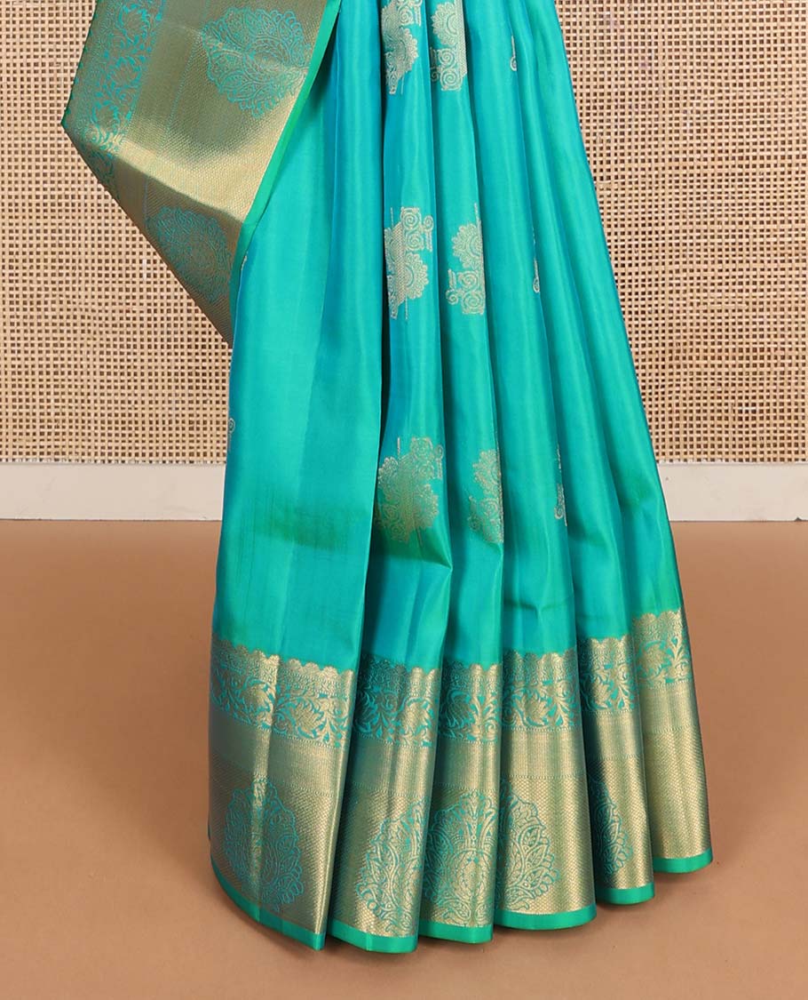 Turquoise zari buttas Vasundhara silk mix saree, zari kodi visiry border & pallu of intricate designs