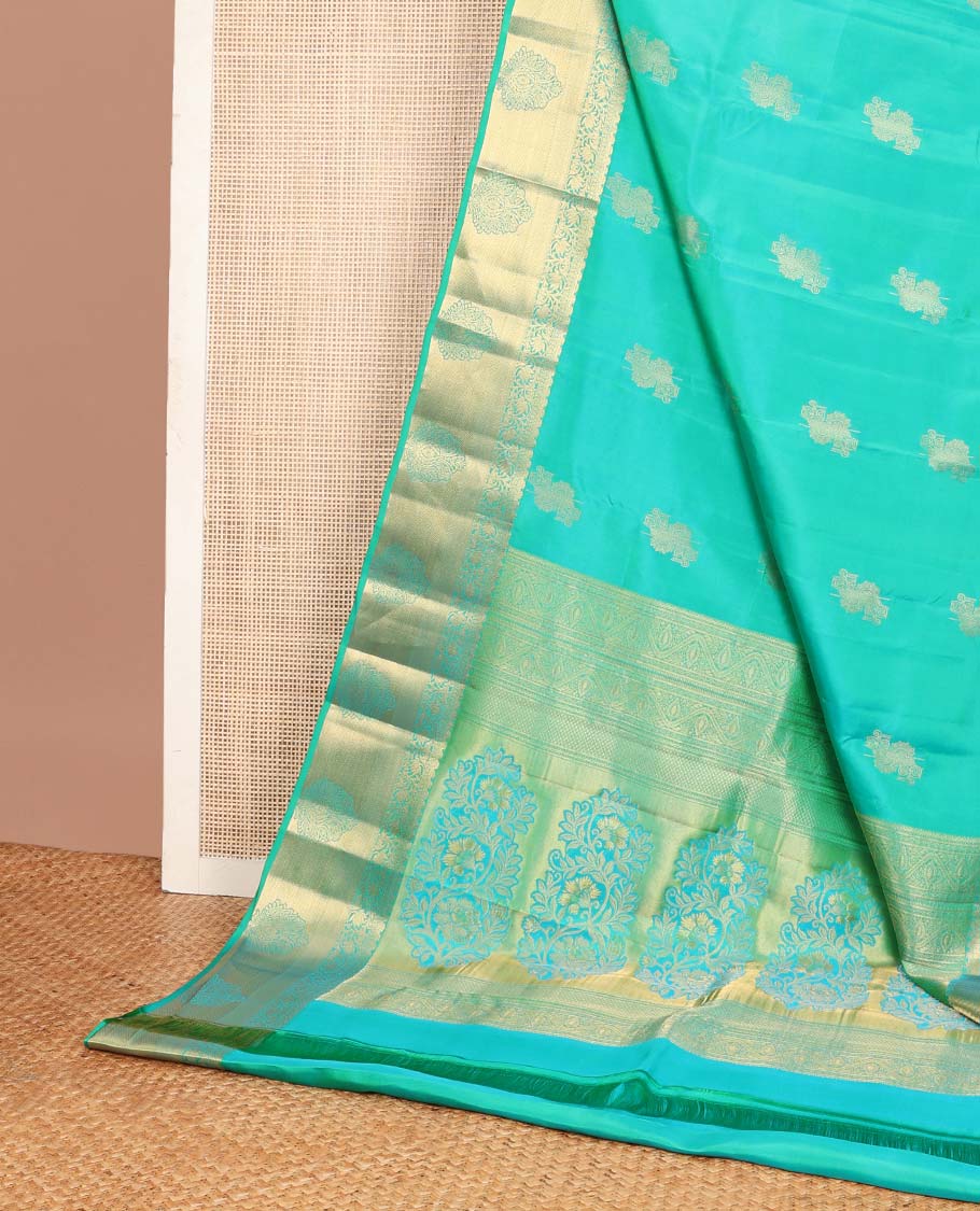 Turquoise zari buttas Vasundhara silk mix saree, zari kodi visiry border & pallu of intricate designs