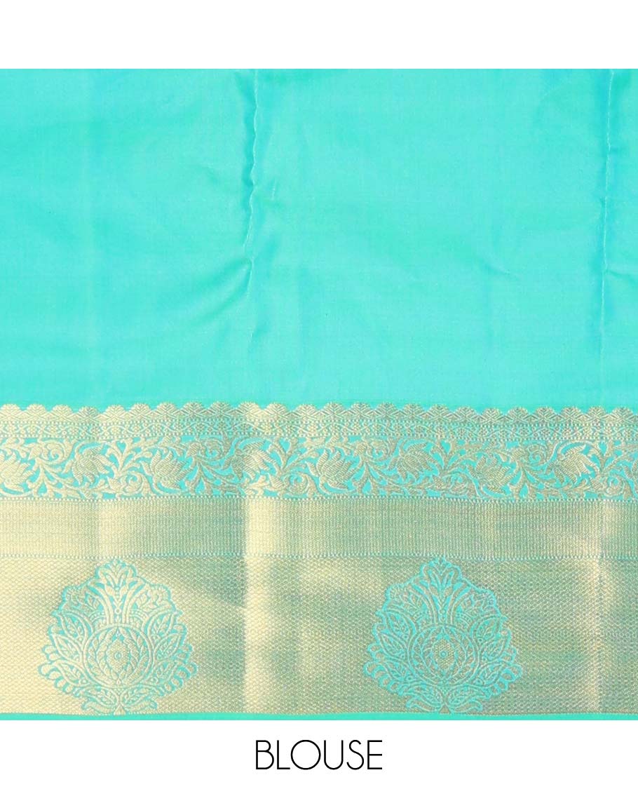Turquoise zari buttas Vasundhara silk mix saree, zari kodi visiry border & pallu of intricate designs