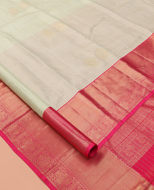 Cream Zari Design Vasundhara Lite Silk Mix Saree, a Contrast Iruthalai Pakshi Border, Intricate Pallu, a Contrast Blouse