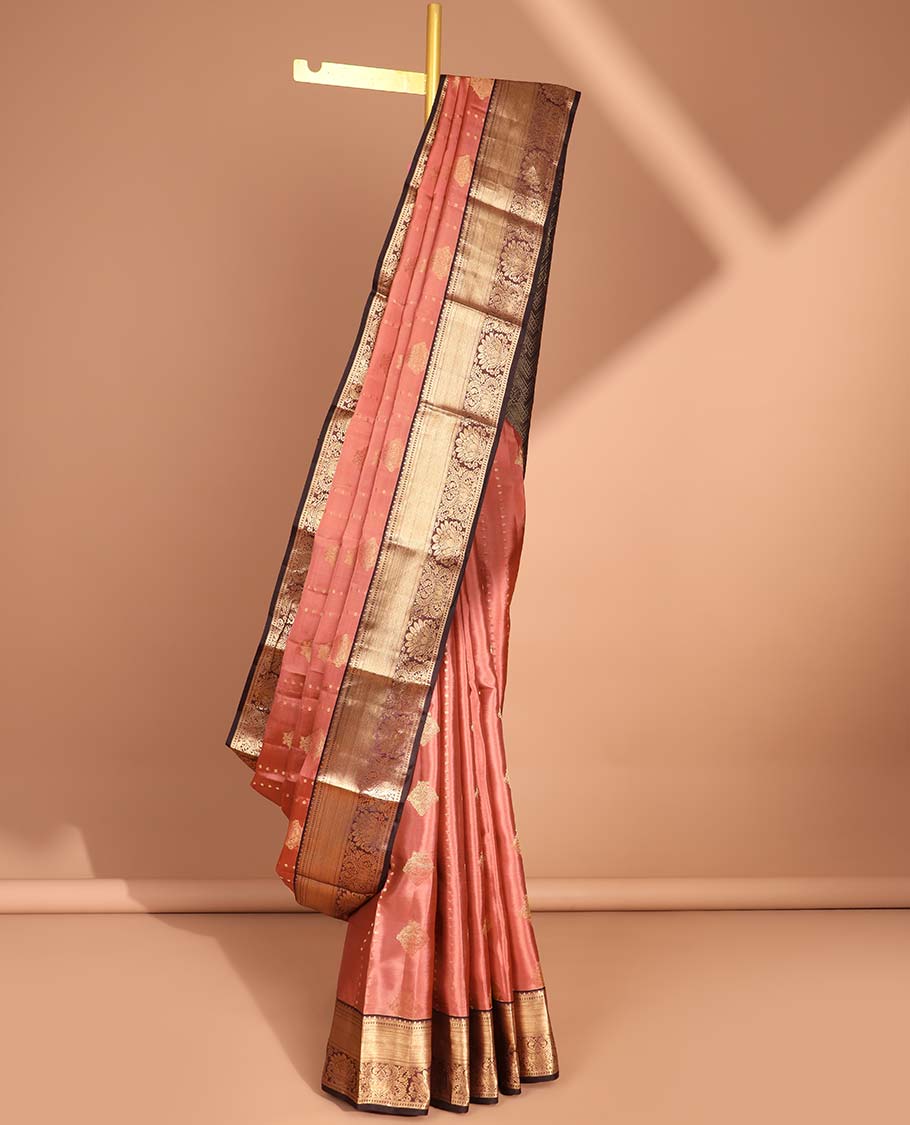 Orange geometric design vasundhara silk mix saree with contrast intricate zari design border & floral zari design pallu