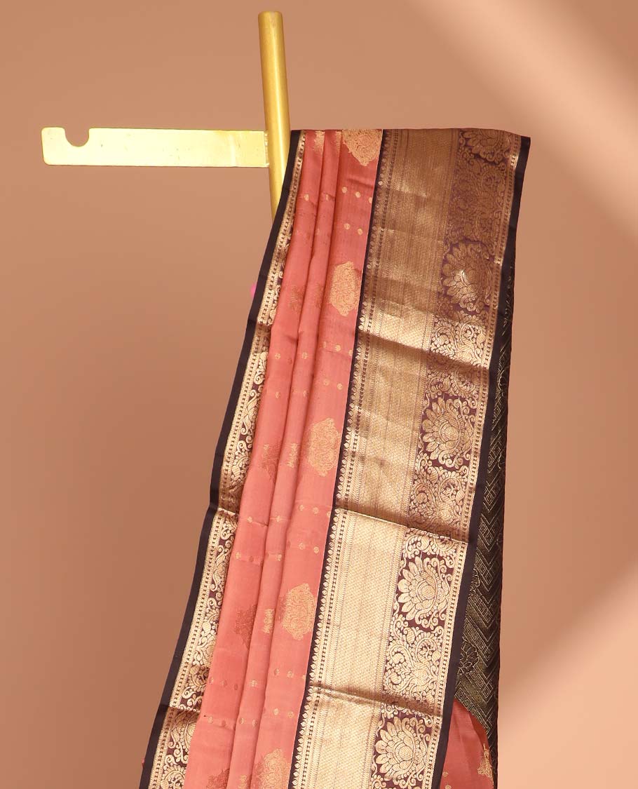 Orange geometric design vasundhara silk mix saree with contrast intricate zari design border & floral zari design pallu