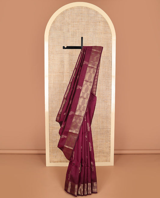 Maroon floral design vasundhara elite silk saree with zari design border & geometric design pallu