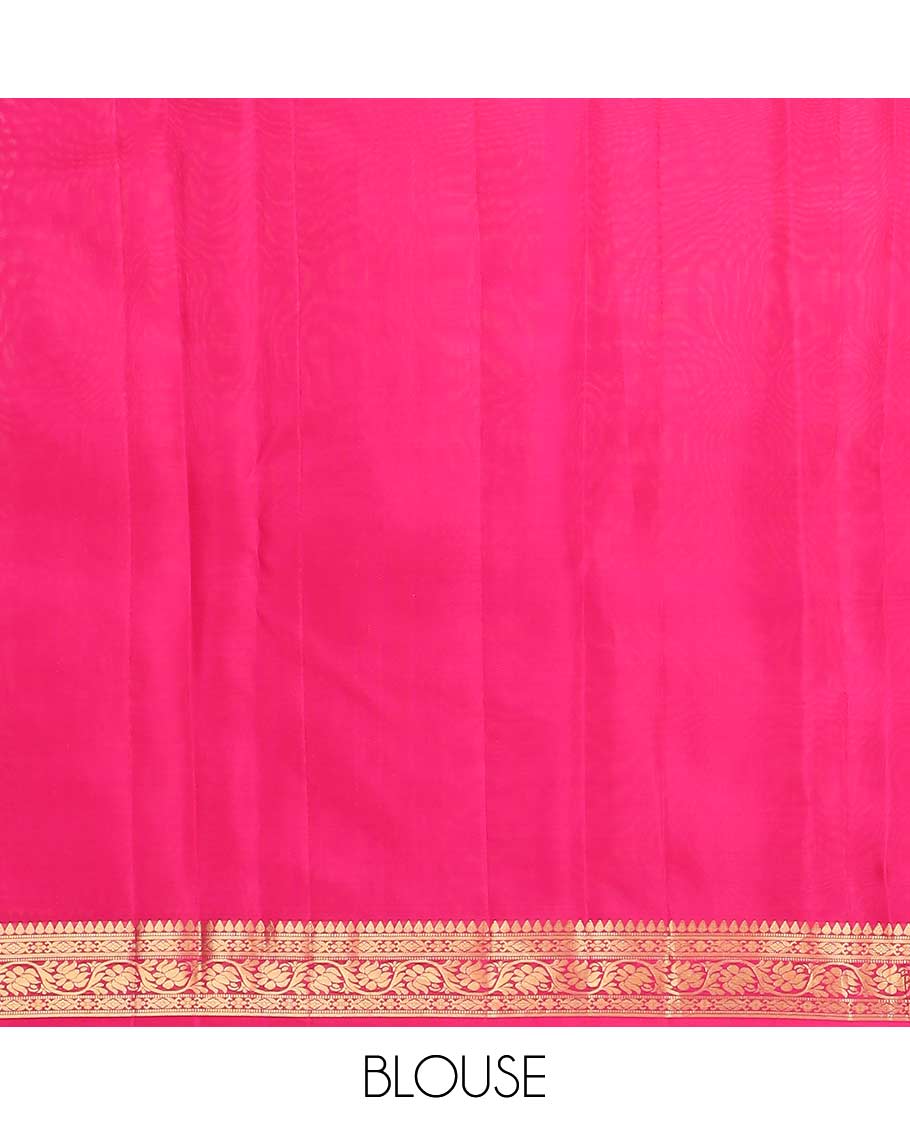 Orange floral buttas Vasundhara silk mix saree, contrast border of thilakam, muthu, cross kamalam, and kodi visiry designs, and ogee patterned pallu