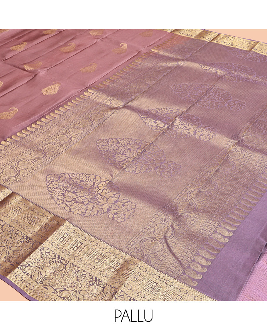Brown Vasundhara Lite Silk Mix Saree, Adorned with Zari Buttas, a Contrast Temple Traditional Zari Border, an Intricate Pallu, and a Contrast Blouse