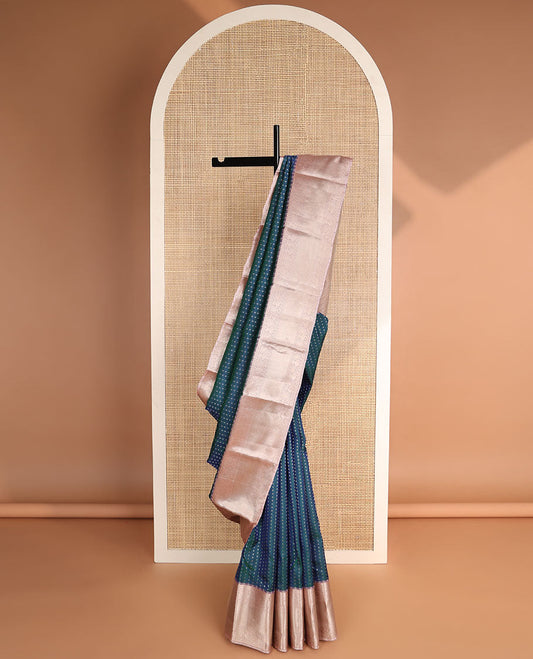Blue floral buttas vasundhara elite silk saree with contrast traditional zari design border & floral zari design pallu