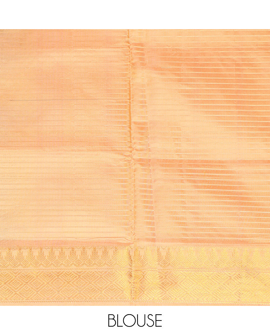 Blue zari striped banana pith saree, traditional zari border, and contrast pallu of stripes