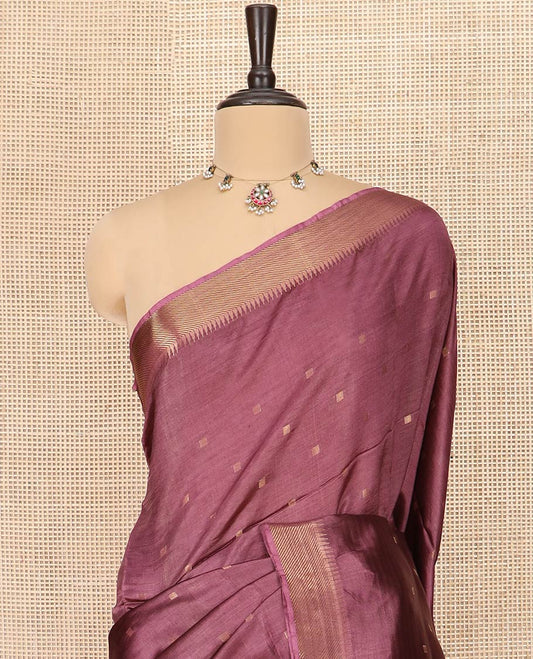 Brown Banana Pith Saree Graced with Zari Buttas, Temple Border of Zari Designs, Subtle Pallu of Zari Designs, and Paired with a Matching Blouse
