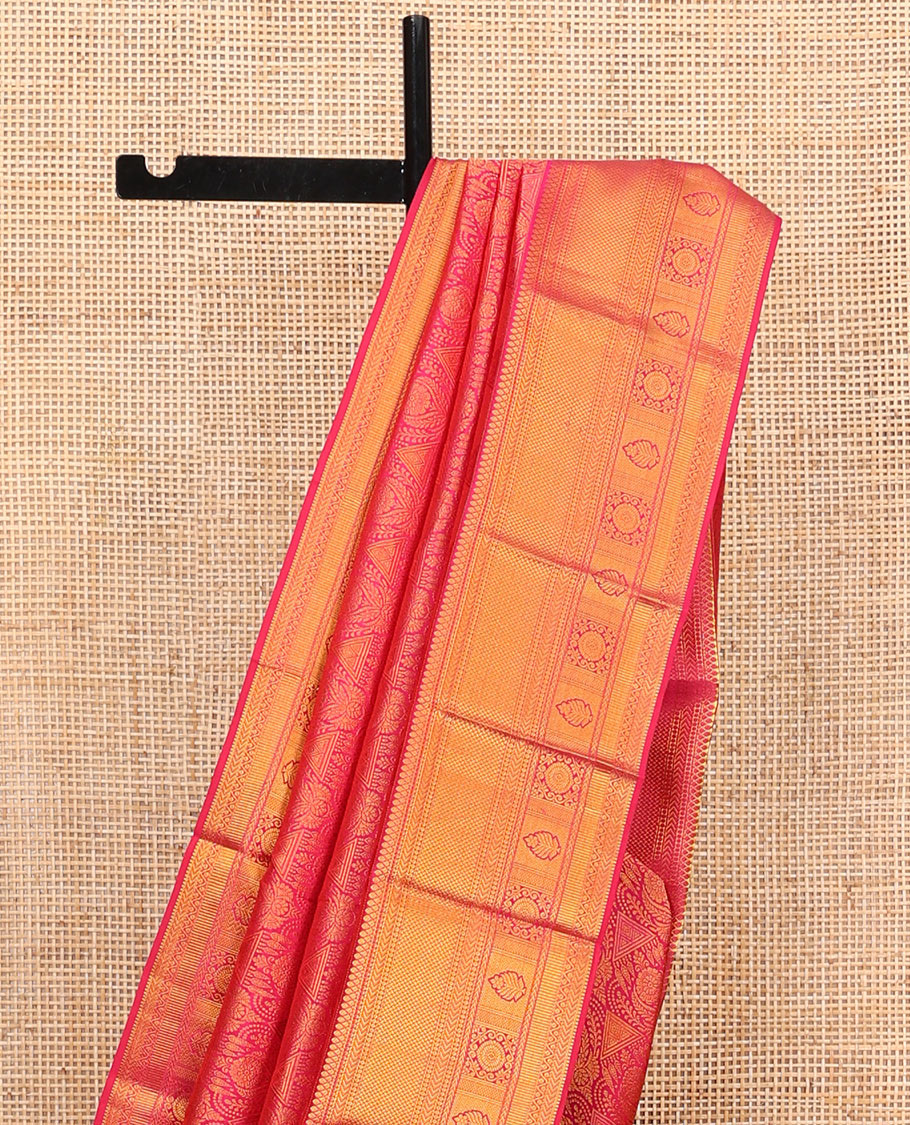 Pink Kanchipuram Wedding Silk Saree, Gracefully Embellished with Jacquard Design on Its Body, Highlighted by Zari Border of Kathir, Paiyaadi Kattam, Neli, and Zari Designs, Majestically Detailed Pallu, and Paired with a Matching Blouse