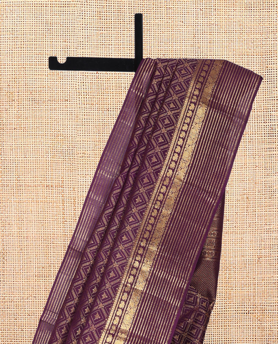 Purple Kanchipuram Wedding Silk Saree, Artfully Detailed with Jaal Jacquard Design, a Self-Border of Manga, Mayil, Poun, and Neli, Grand Pallu, and a Matching Blouse