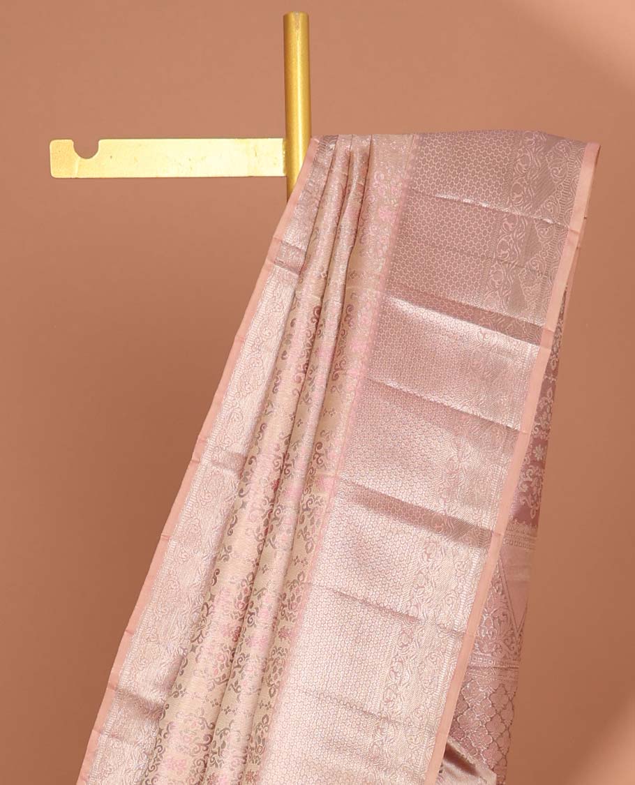 Sandal jacquard kancheepuram silk saree with self zari design border & argyle zari design pallu