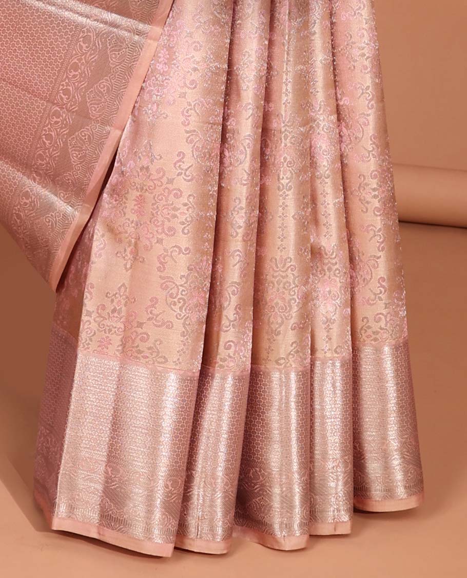 Sandal jacquard kancheepuram silk saree with self zari design border & argyle zari design pallu