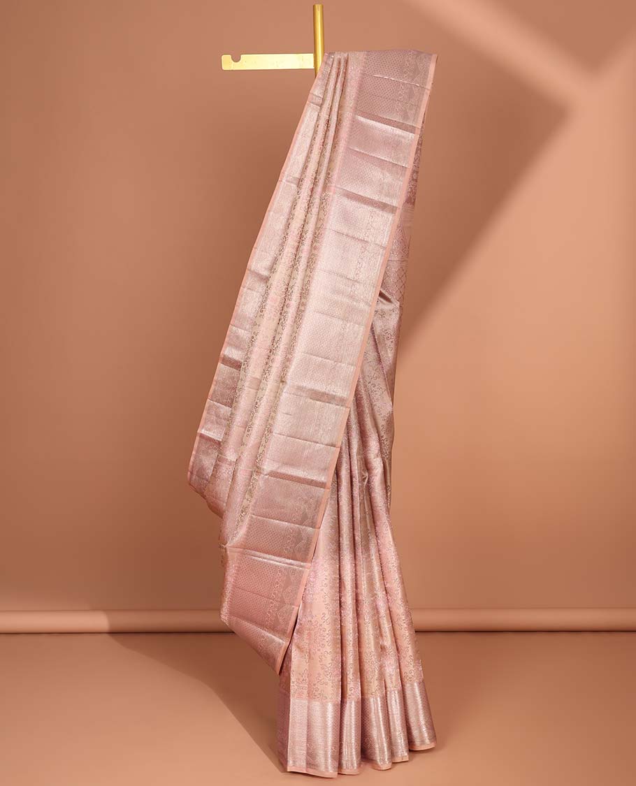 Sandal jacquard kancheepuram silk saree with self zari design border & argyle zari design pallu