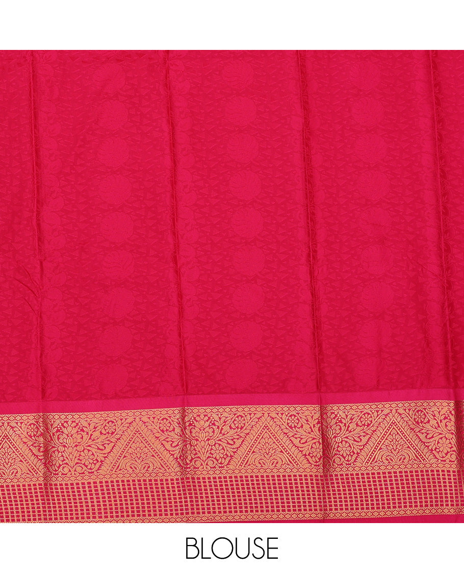 Blue art silk pavadai set, embossed, zari design and contrast traditional zari bordered skirt and a contrast zari border blouse