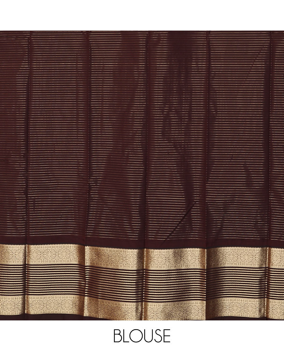 Red zari buttas, and striped budget silk saree, contrast traditional zari border, and jaal pallu