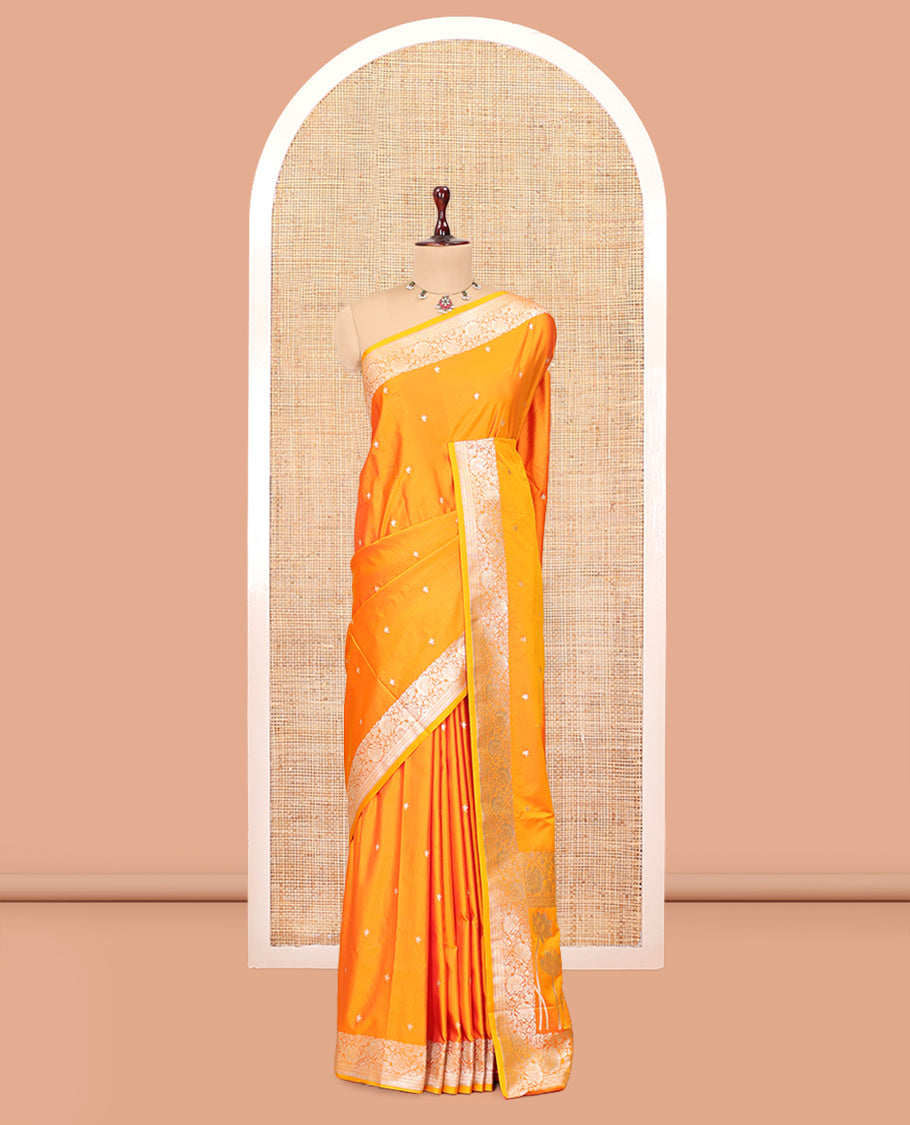Orange Semi-Banaras Satin Silk Saree