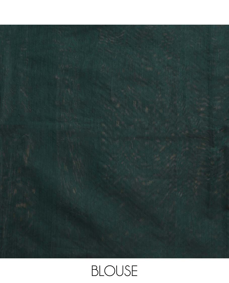 Borderless deep green zari buttas semi silk cotton saree, zari-rich intricately designed pallu