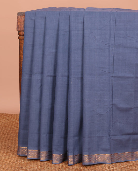 Grey Plain Mangalagiri Cotton Saree, Decked Up with Traditional Zari Design Border, Gleaming Zari Pallu, and Paired with a Matching Blouse