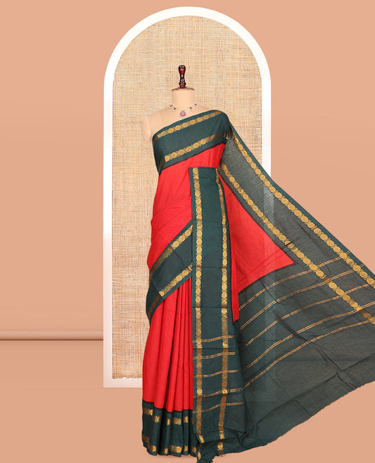 Red Plain Sungudi Cotton Saree
