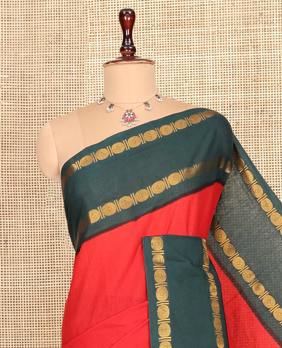 Red Plain Sungudi Cotton Saree