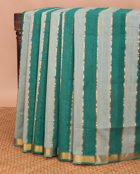 Multi-color striped managalagiri cotton saree with self temple border & striped pallu