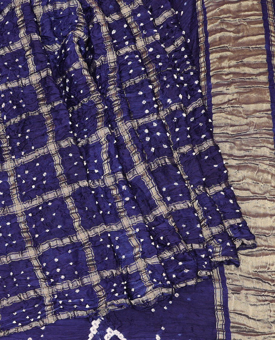 Borderless Blue Bandhani Dola Silk Saree