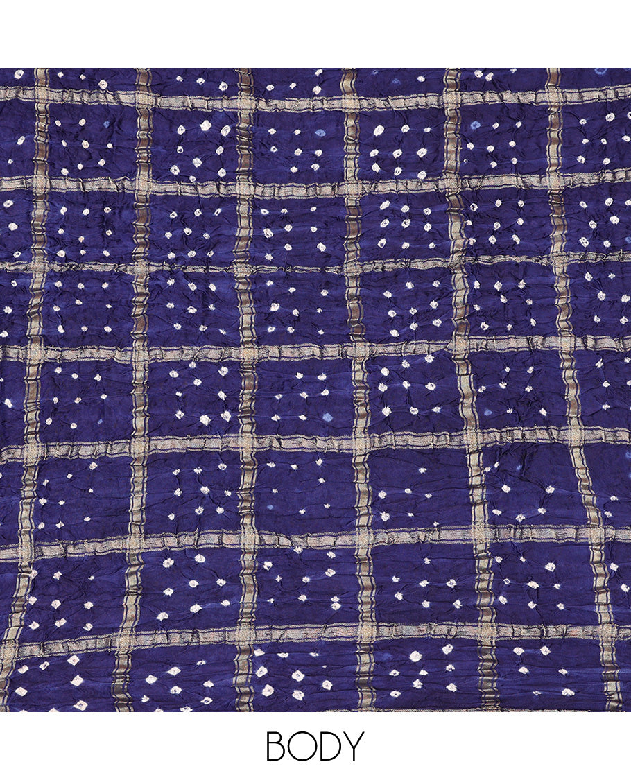 Borderless Blue Bandhani Dola Silk Saree