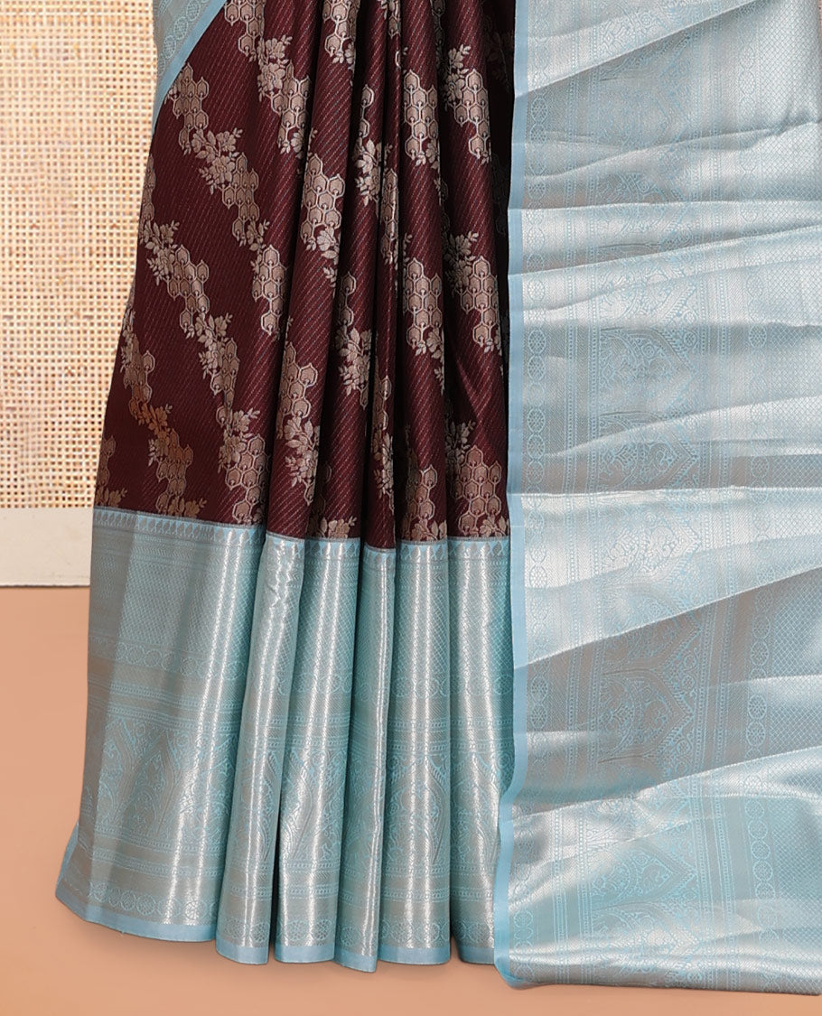 Brown-Sea Blue Budget Silk Saree