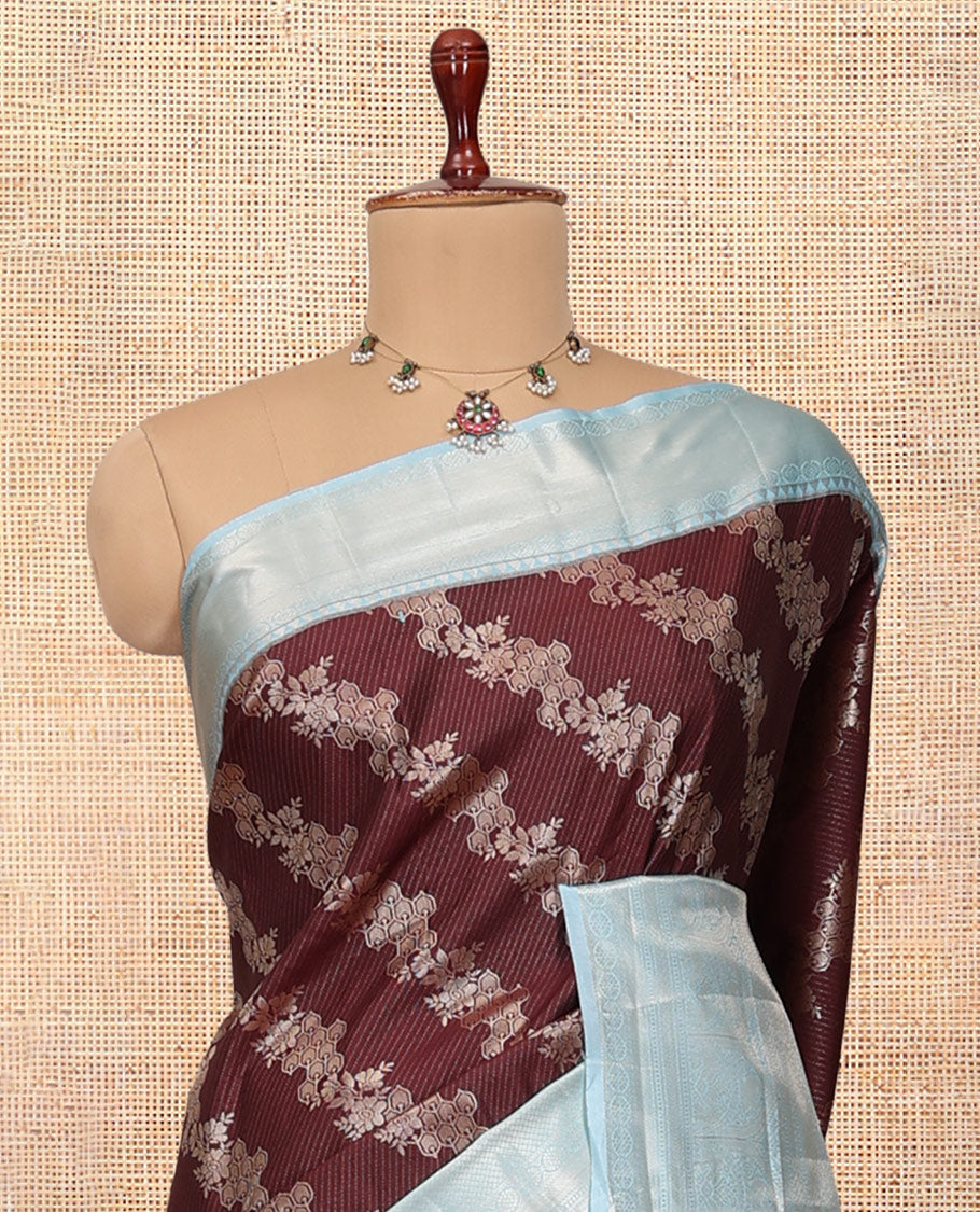 Brown-Sea Blue Budget Silk Saree