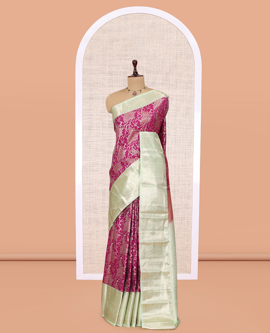 Magenta-Pista Green Jacquard Design Budget Silk Saree
